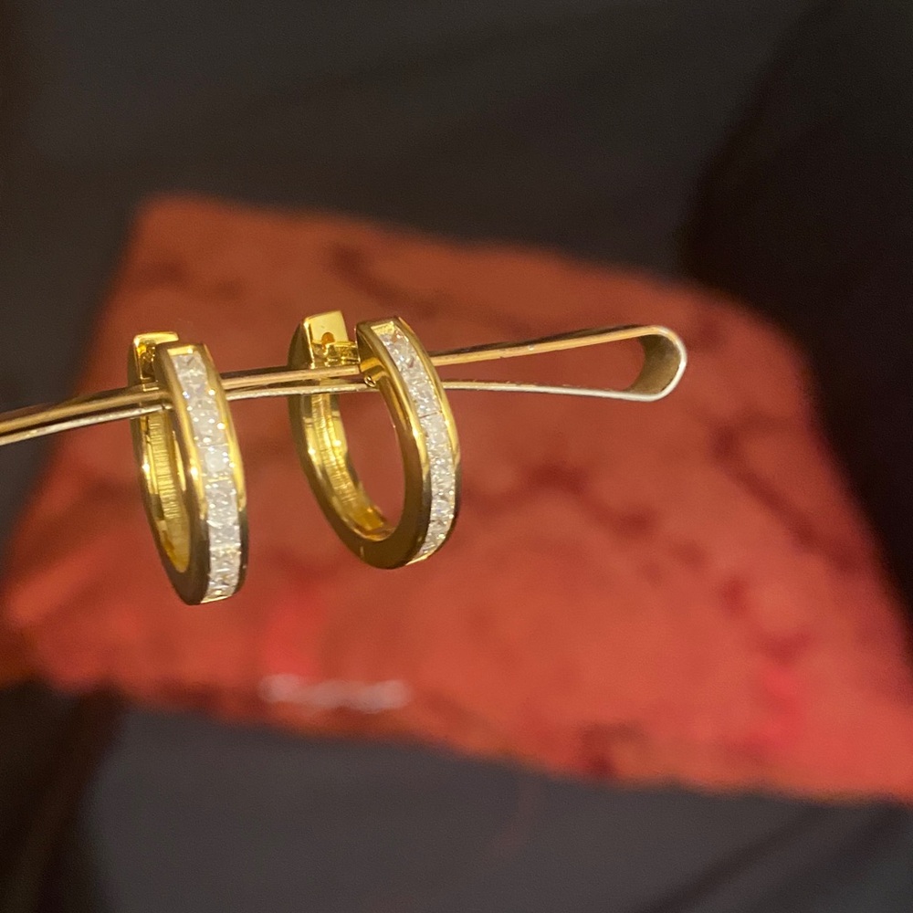 14k Gold over sterling silver, moissonite Hoop Earrings signed. - Picture 9 of 14